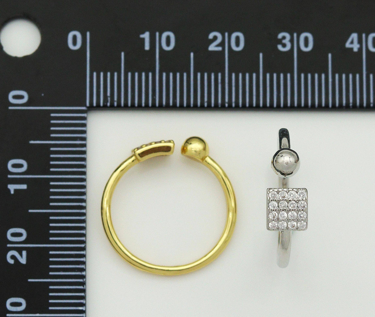 CZ Square and Ball Adjustable Ring, Sku#B186