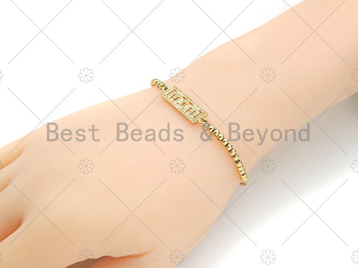 Gold Filled CZ Micro Pave Mom Word On Rectangle Shape Connector, 18K Gold Filled Connector, Mother's Day Gift, 25x8mm,Sku#LD112