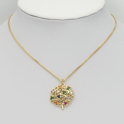 Gold Colorful CZ Heart Tree Charm, Sku#LD423