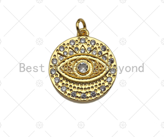 Gold Silver CZ Evil Eye Charm, Sku#L415