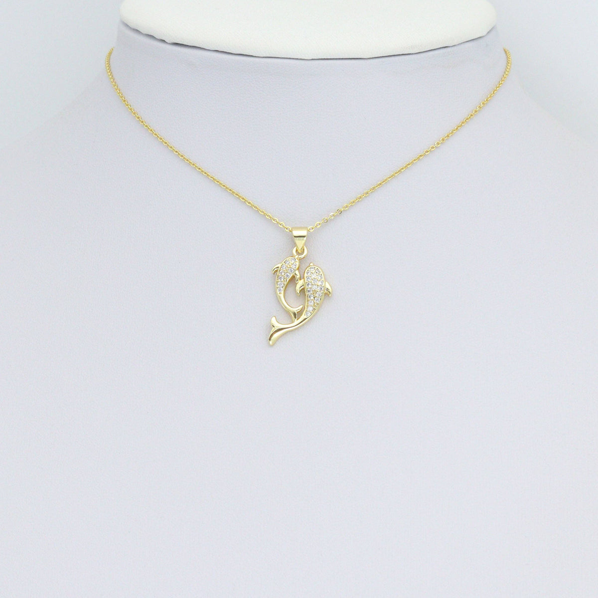 Clear CZ Gold Dolphin Charm Pendant,Sku#LD715