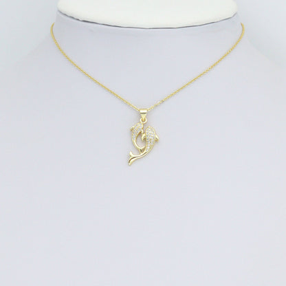 Clear CZ Gold Dolphin Charm Pendant,Sku#LD715