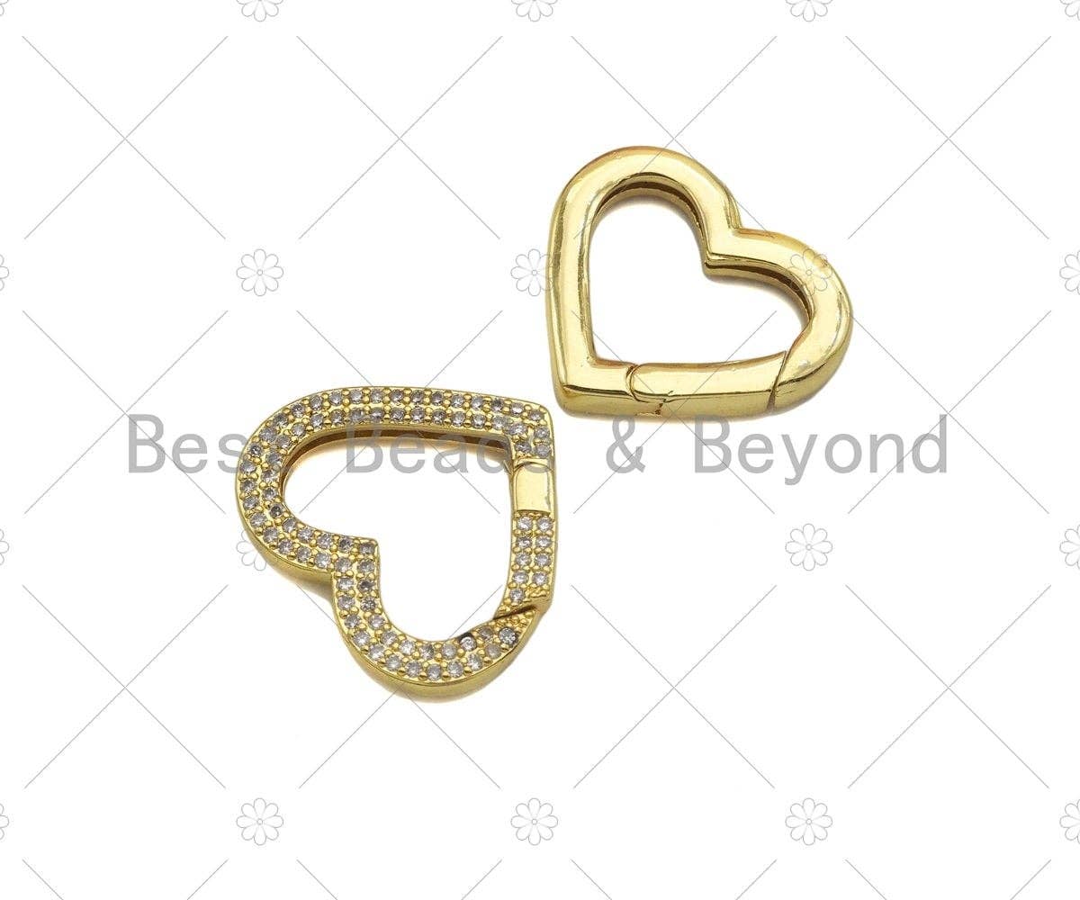 CZ Pave Heart Clasp, 18K Dainty Gold Carabiner Clasp, Snap Clip Trigger Clasp, Spring Buckle Clasp , 25x22mm,Sku#LD65