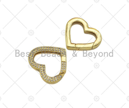 CZ Pave Heart Clasp, 18K Dainty Gold Carabiner Clasp, Snap Clip Trigger Clasp, Spring Buckle Clasp , 25x22mm,Sku#LD65