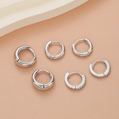 Stacking 3 Pieces Small Hoop Huggie Earrings Set for Women, Silver Stud Earrings for Multiple Piercing Hypoallergenic Trendy Jewelry
