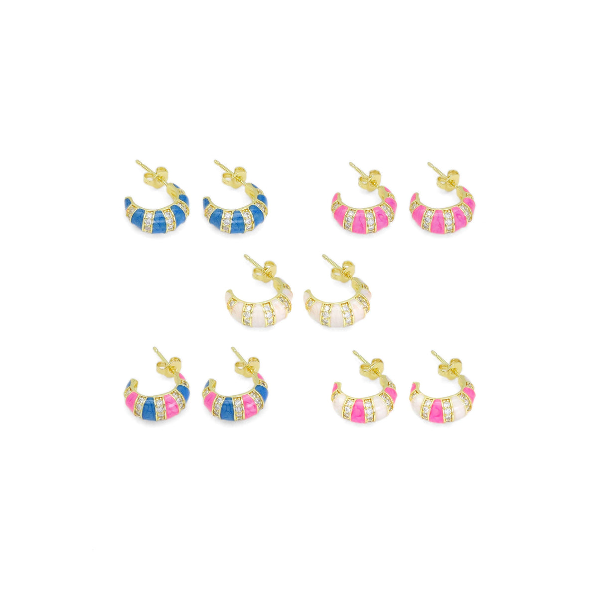 CZ Colorful Enamel Cute Huggie Earrings, Sku#A166