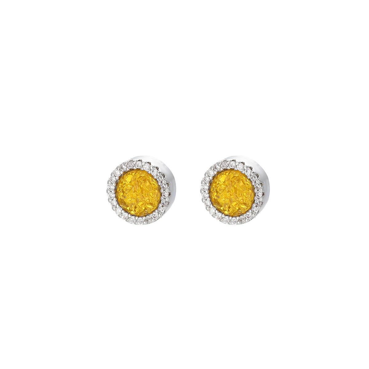 Magnetic Round Halo Stud Earrings for Men Women, Multicolor Crystal Cluster Non-Piercing Clip On
