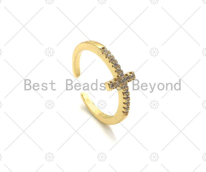 Cross Open Ring, Celestial Gold/Silver Ring, Pave ring, Statement Ring, Bridesmaid Gift, Dainty Cross Ring, 22mm,sku#LD47