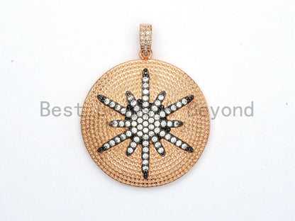 CZ Micro Pave Large 36x39mm Star on Round Disc Pendant, F554