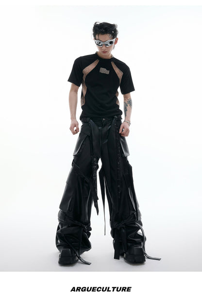 Niche Deconstruction Contrast Color Retro Short-sleeved Slim-fit Pit Texture Bottoming Shirt