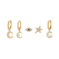 Stacking 5 Pieces Mystic Moon & Evil Eye Earring Set, 18k Gold Hoop Drop, S925 Needle, Stacked Lobe Designs with Dazzling Zirconia