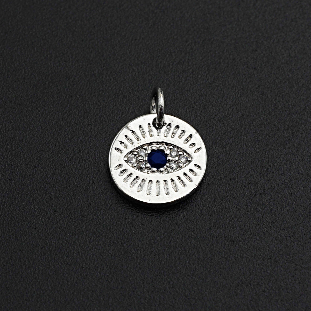 CZ Micro Pave Round Evil Eye on Disc Pendant/Charm, Z463