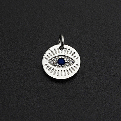 CZ Micro Pave Round Evil Eye on Disc Pendant/Charm, Z463