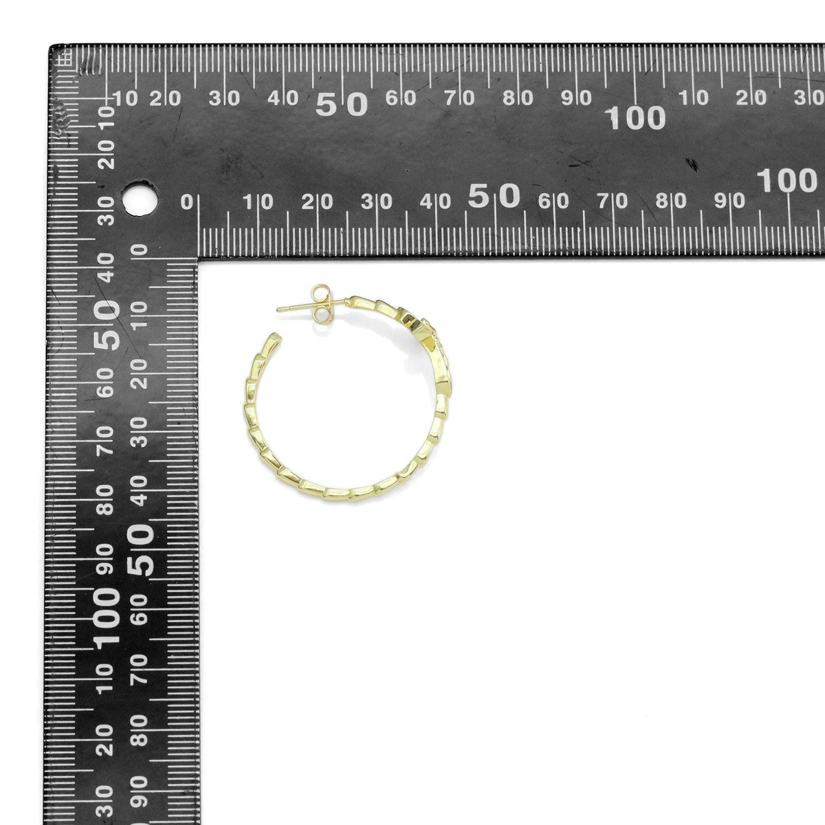 Clear CZ Gold Cross Hoop Earrings, Sku#LD523