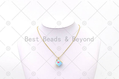 Gold Heart on Colorful Enamel Coffee Cup Shape Pendant, 18K Gold Filled Cup Charm,Necklace Bracelet Charm Pendant, 17x14mm,Sku#LK492