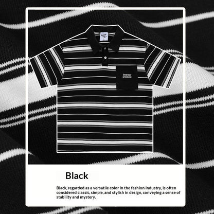 Loose-fitting Polo Shirt With A Lapel Collar Short-sleeved Striped T-shirt