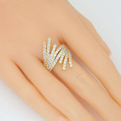 Gold Silver Clear CZ Radical Lines Adjustable Ring, Sku#A391