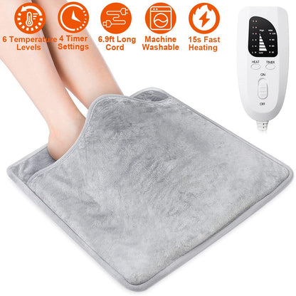 Electric Foot Warmer Heater Fast Heating Pad Cushion Mat Machine Washable with 6 Temperature Settings 4 Timer Modes