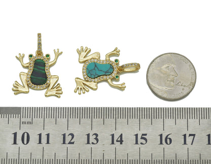 CZ Malachite Turquoise Frog Charm, Sku#L679