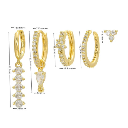 Stacking 5 Pieces Simple Clover Single-Row Serrated Ear Cuff Earring Set, 18k Gold-Plated  Teardrop Zircon Earrings, S925 Needle