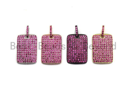 Fuchsia CZ Micro Pave Rectangle Pendant/Charm, Cubic Zirconia Pendant, Pave Dog Tag, 18x27mm, sku#X48