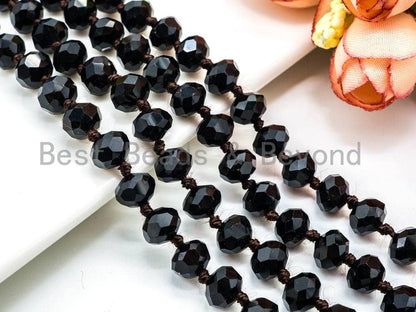 60/36 Long Hand Knotted Black Crystal Necklace, SKU#D10