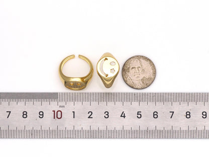 Star Eye Smiley Face Gold Filled Brass Signet Ring, sku#LD153C