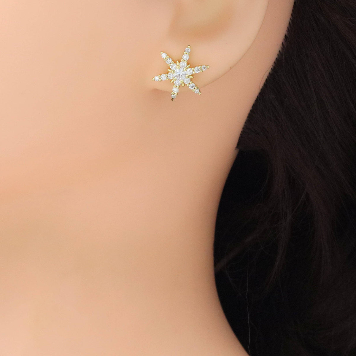 Clear CZ Snowflake Stud Earrings, Sku#A414