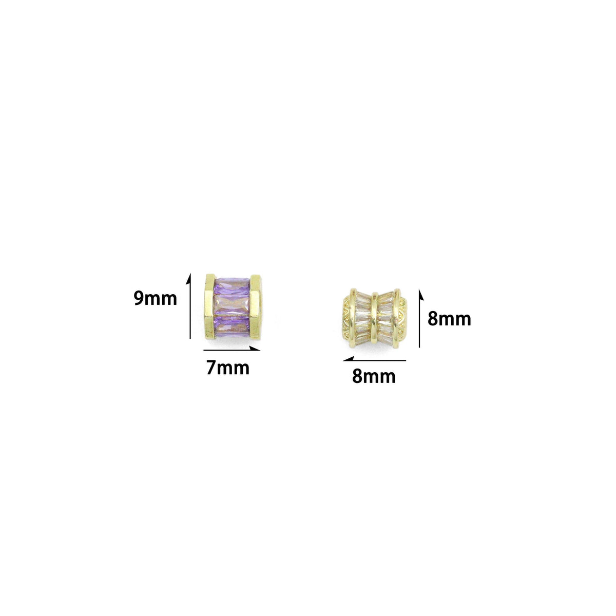 Baguette Colorful CZ Big hole Tube Spacer Beads,Sku#LD745