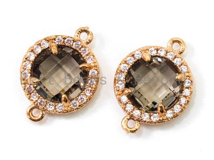 Round Faceted Glass Bezel connector , Green/Black/Smoke, 12x15mm, sku#A74