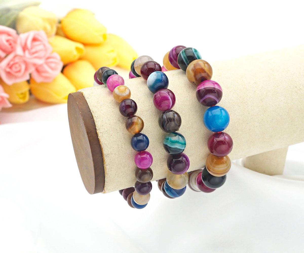 Colorful Banded Agate Stretch Bracelet,Sku#EF11