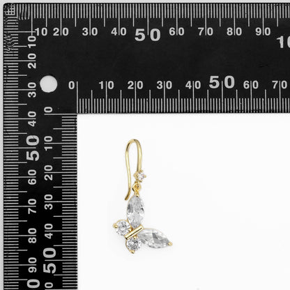 Gold Crystal CZ Butterfly Dangle Earrings, Sku#LK840