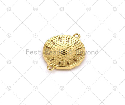 Big CZ Micropave Flower On Round Coin Connector, 18K Gold Filled Disct Connector, Necklace Bracelet Connector, 23x17mm, Sku#JL58