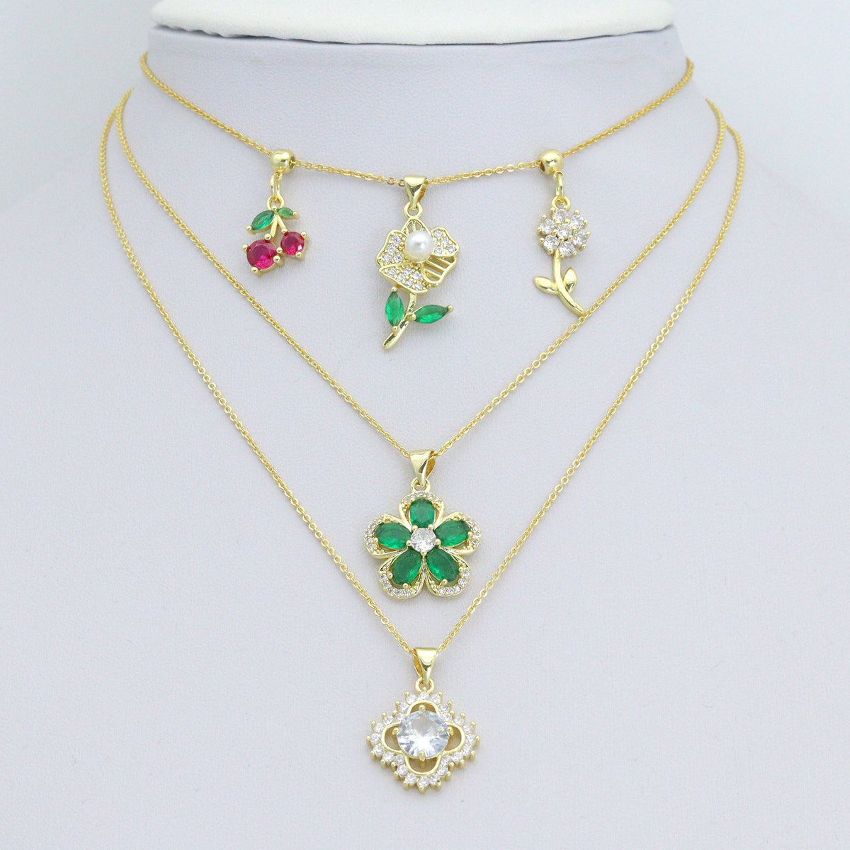 CZ Cherry Flower Crown clover Charm Pendant,Sku#LK1258