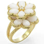 1W045 Gold Brass Ring – White Synthetic Glass Solitaire
