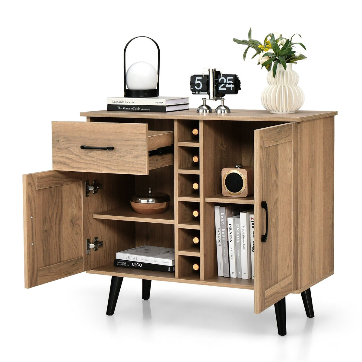 Modern Wine Bar Buffet Cabinet with 6-Bottle Wine Rack