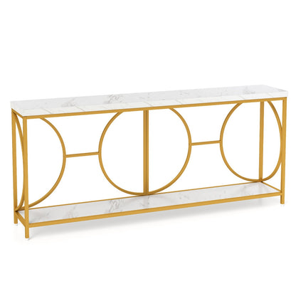 2-Tier Faux Marble Top Console Table with Storage Shelf-White
