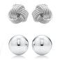 2-Pairs: Sterling Silver Love Knot and Ball Stud Earring Set