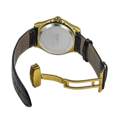 Luxury Gold-Tone Leather Watch - Bold Dial Men's Timepiece | Femstylo