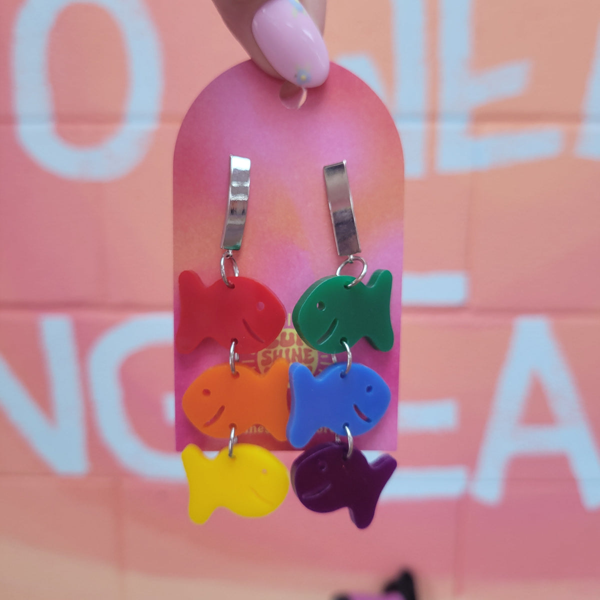 Rainbow Cracker Fish Dangle Earrings