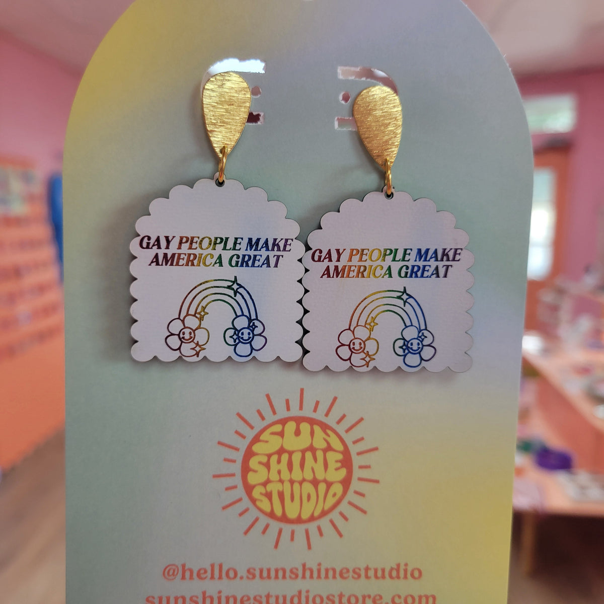 “Gay People Make America Great” earrings