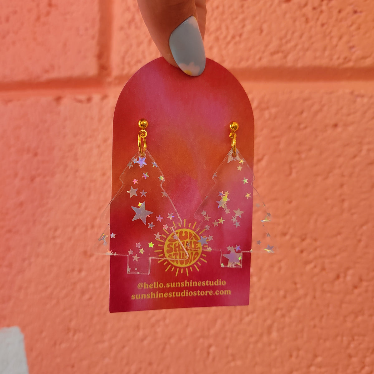 Holographic Stars Christmas Tree Earrings