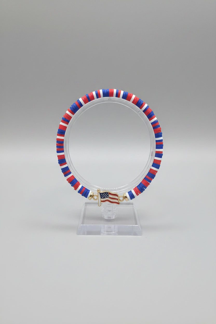 USA American Flag Red White and Blue Bead Elastic Bracelet