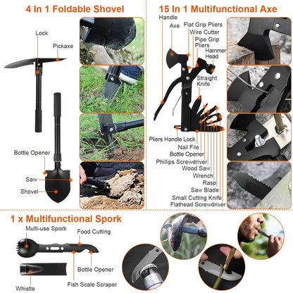 121Pcs Survival Kit for Outdoor Adventure and Emergency Gear