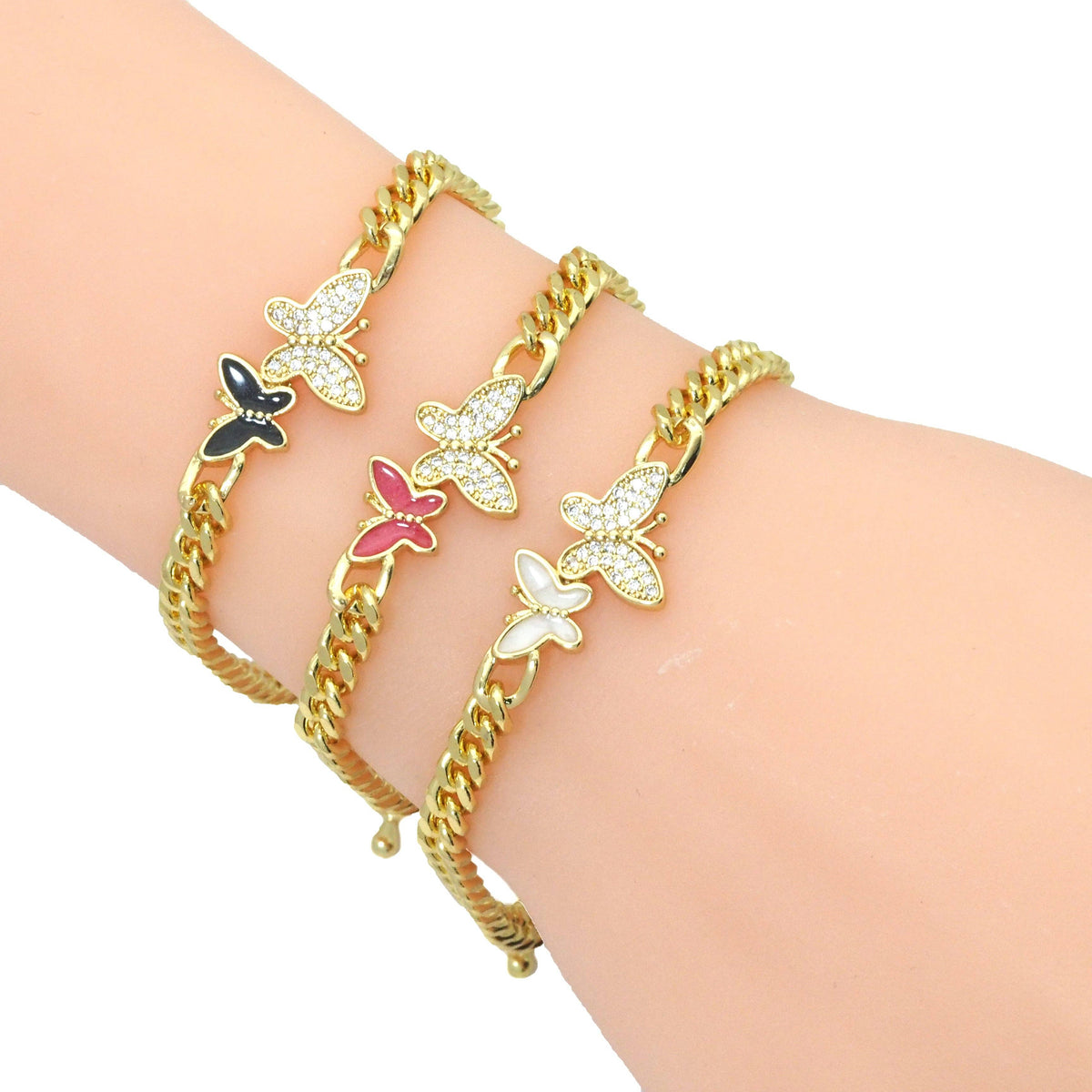 Colorful Butterfly Thin cuban chain Bracelet, Sku#LD393