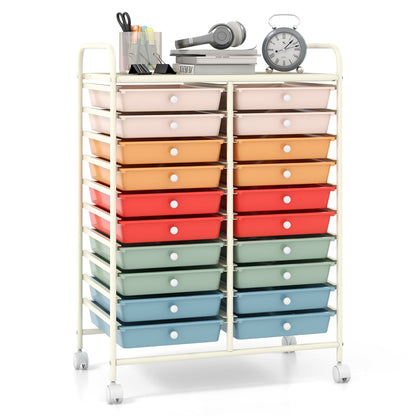 20 Drawers Rolling Storage Cart Studio Organizer-Deep Multicolor