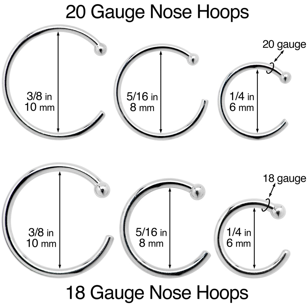 20G 3/8 Solid 18K White Gold Nose Hoop