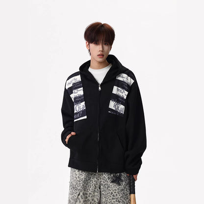 Letter-print Sporty Cardigan Hoodie For Men