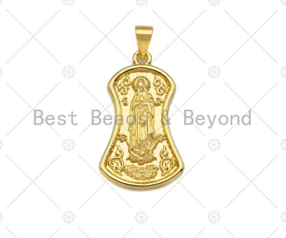 18K Dainty Gold Virgin Mary On Shield Shape Pendant/Charm,Dianty Gold Medallion Charm, Necklace Bracelet Charm Pendant,16x27mm, Sku#LK225