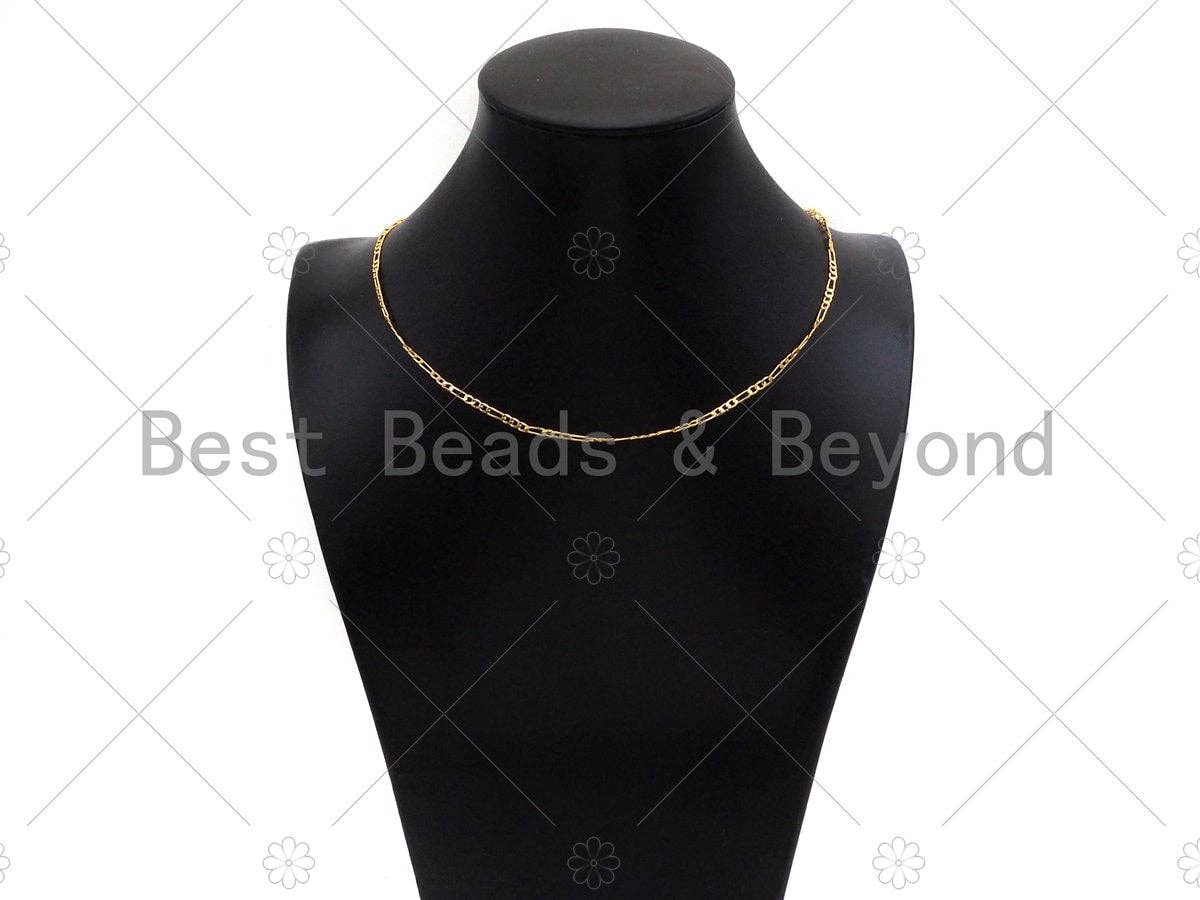 18K Gold Finished Figaro Chain Necklace, 3mm Figaro Chain Necklace, ,sku#JD04/LD593